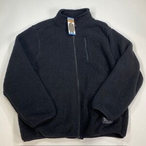 Eddie Bauer Mens Fleece Jacket Black Full Zip Stand Collar Outdoor Size L